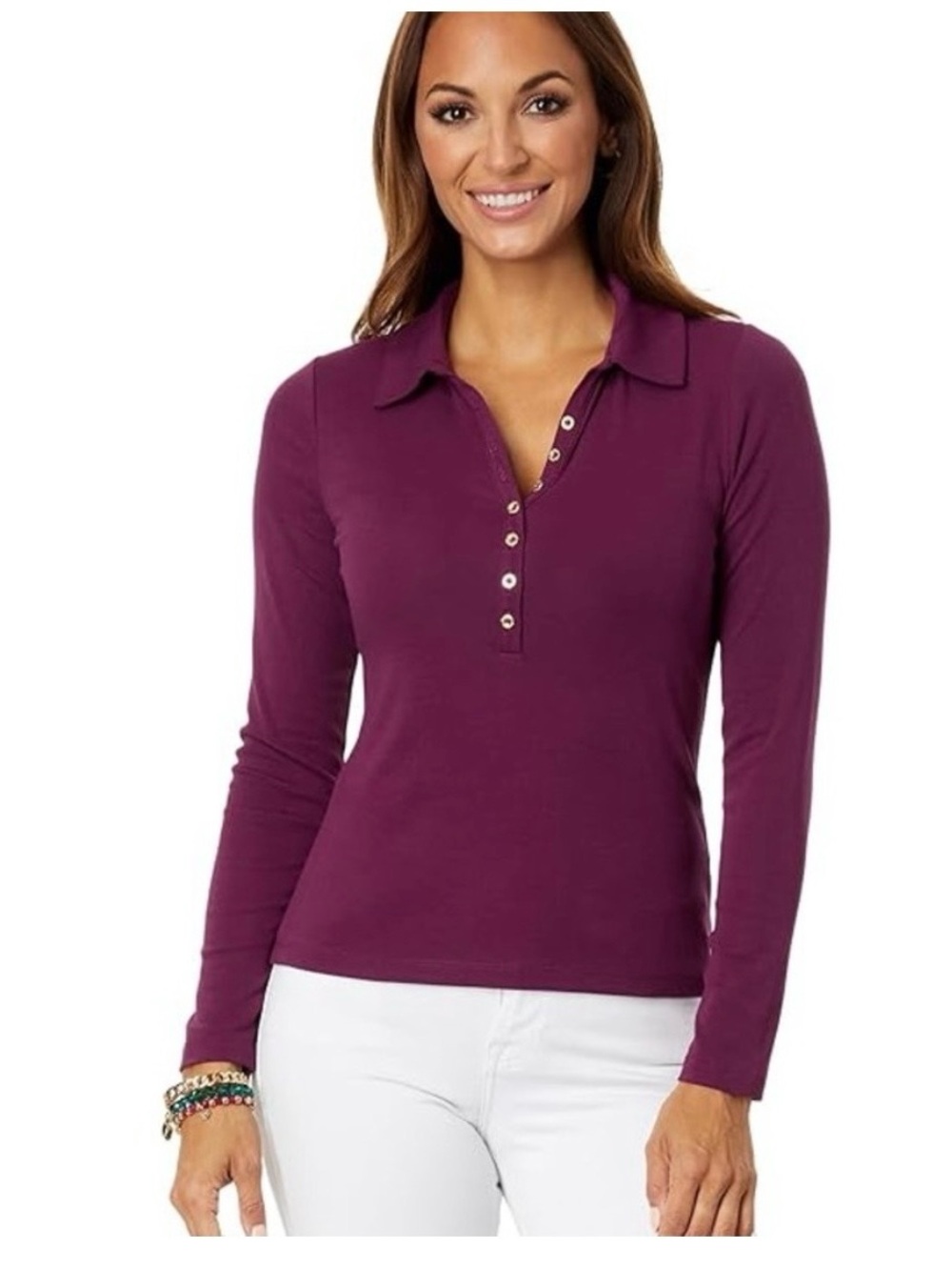 Lilly Pulitzer Long-Sleeve Polo in Plum